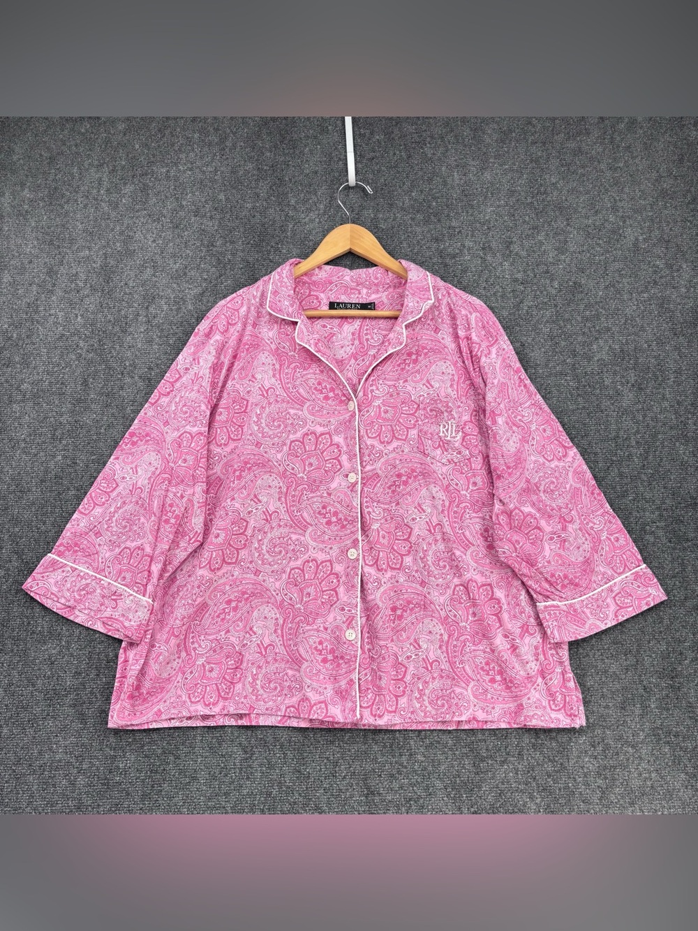 Lauren Ralph Lauren Preppy Pink Paisley 100% Cotton Button Up Pajama Top Size 3X